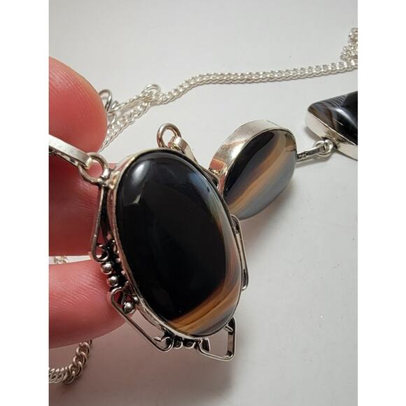 Striking Black Agate Necklace - Sterling Silver Statement Jewelry - Picture 6 of 10
